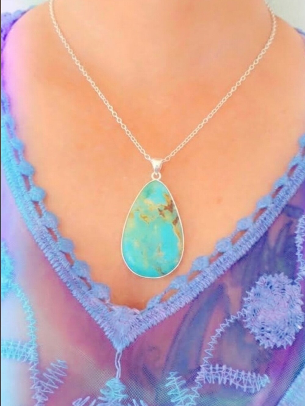 Huge Reversible Turquoise Sterling Silver 925 Gemstone Pendant